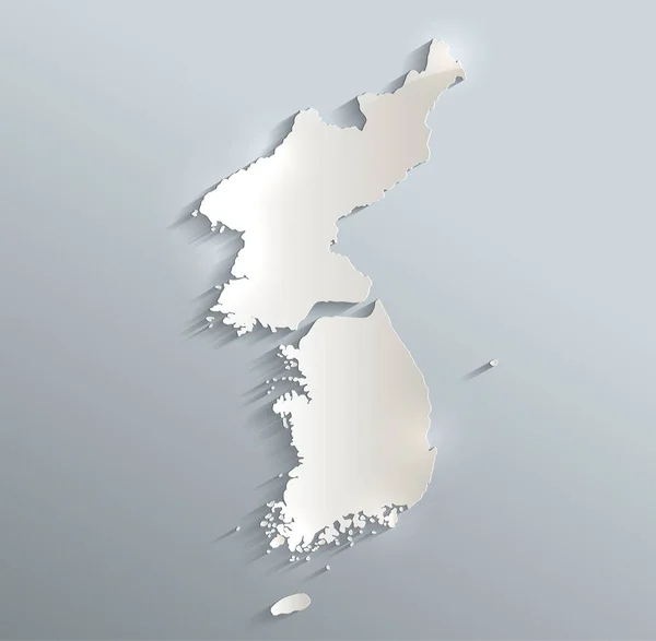 Korea mapa jihu sever samostatné modrá bílá karta papír 3d rastrem — Stock fotografie