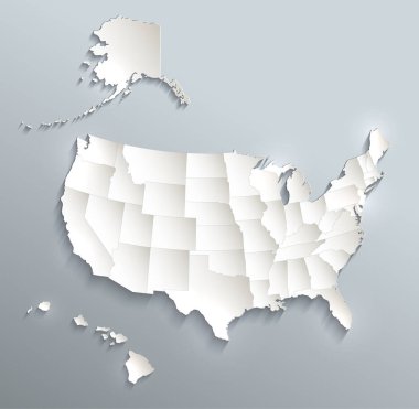 USA Alaska ve Hawaii harita ayrı tek tek devletlerin 3d tarama ile
