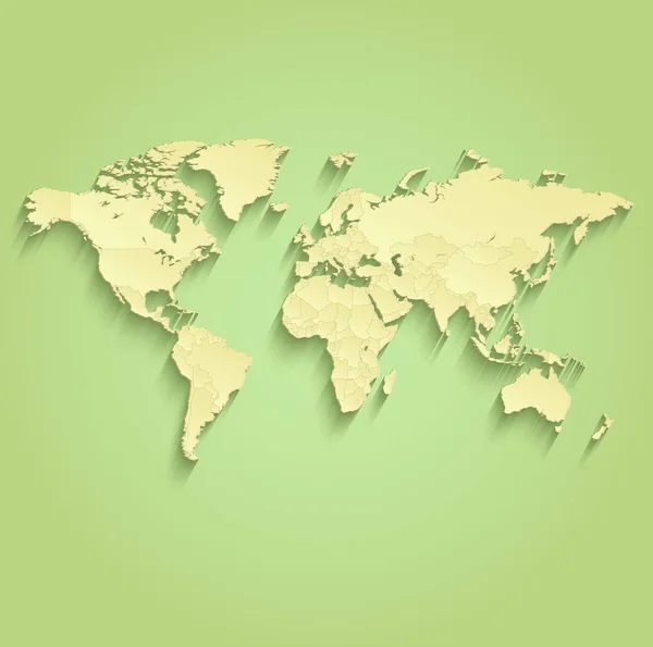 Světová mapa samostatných jednotlivých států zelená žlutá, Politická mapa rastrové — Stock fotografie