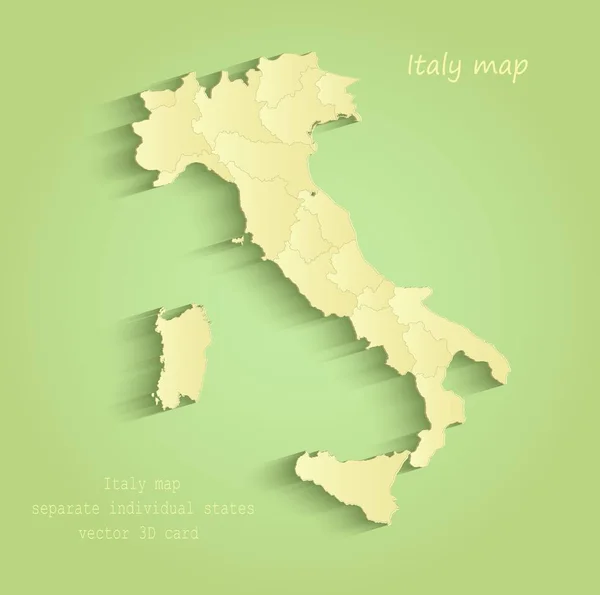 Italia mapa separado estados individuales verde amarillo vector — Vector de stock