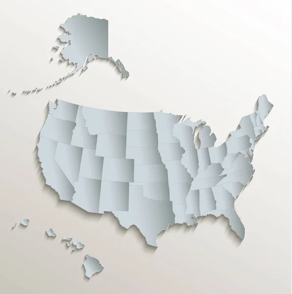 USA se Aljaška a Havaj mapa bílá modrá karta papír 3d rastrové — Stock fotografie