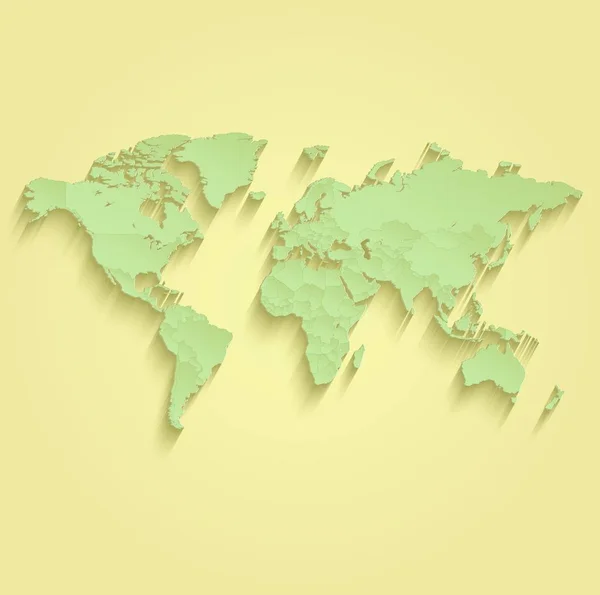 Mappa del mondo separare i singoli stati giallo verde raster — Foto Stock
