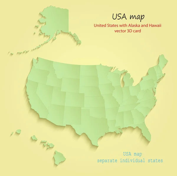 США с Аляской и Гавайями карта отдельных штатов желтый зеленый вектор — стоковый вектор
