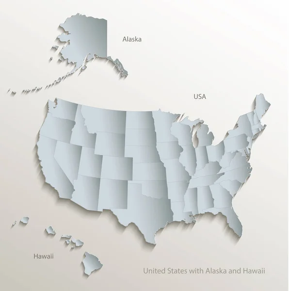 USA med Alaska och Hawaii karta vit blå kort papper 3d vektor — Stock vektor