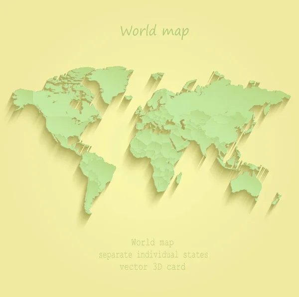 Wereld kaart afzonderlijke lidstaten geel groene vector — Stockvector