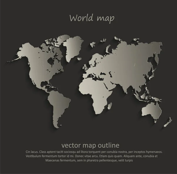 Dünya harita anahat kartı boş siyah vektör — Stok Vektör
