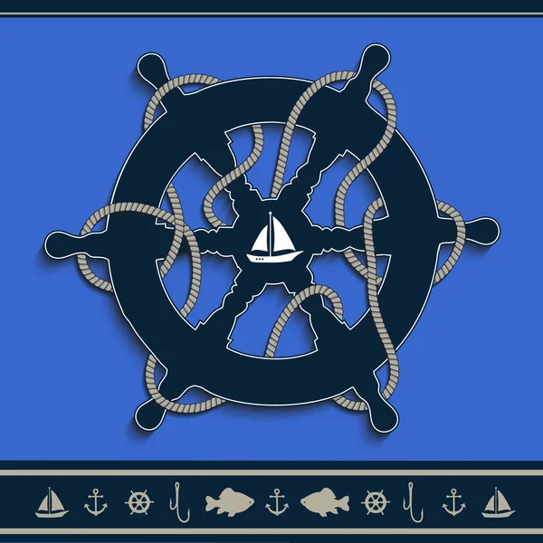 Leme azul marinho corda quadro náutico azul, ícones, vetor — Vetor de Stock