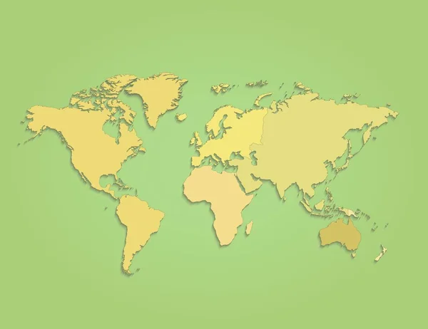Wereld kaart continenten groen geel raster — Stockfoto