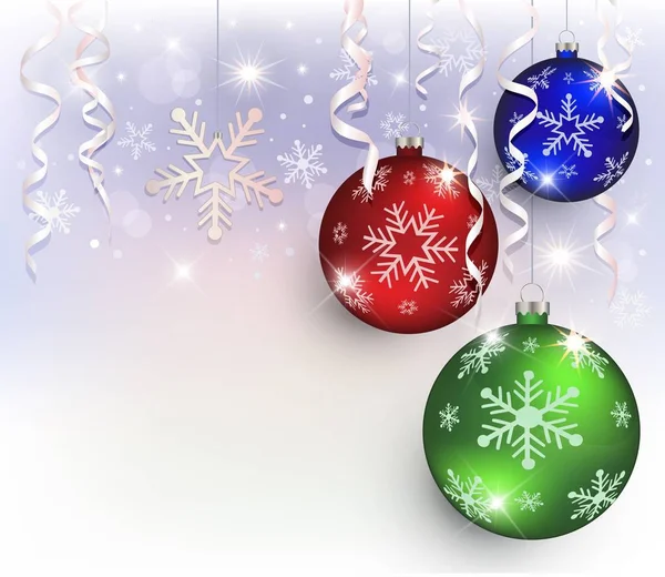 クリスマス ボール スノーフレーク ラスターお祝いテンプレートの背景の色 — ストック写真