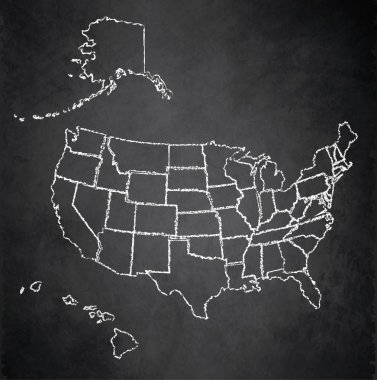 Alaska ve Hawaii, ayrı devlet birey, blackboard kara tahta raster ile ABD harita