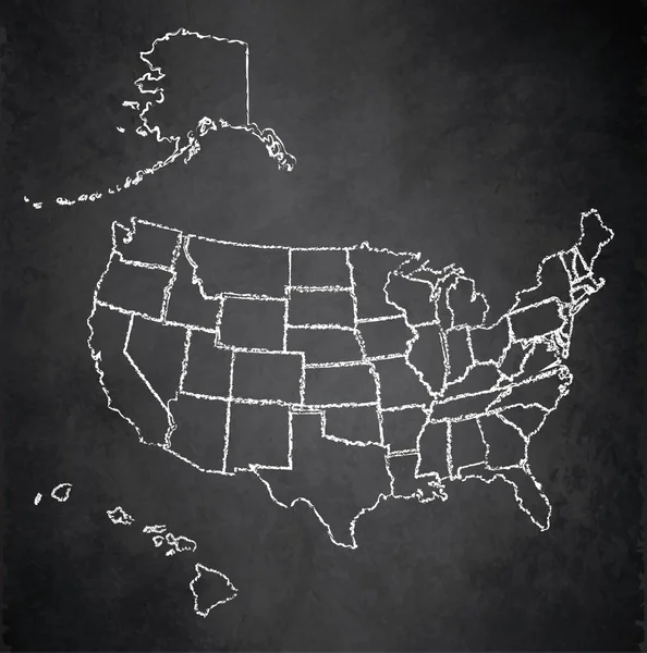 USA karta med Alaska och Hawaii, separata stater individ, blackboard chalkboard raster — Stockfoto