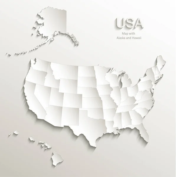 USA map with Alaska and Hawaii, separate states individual, card paper 3D natural vector — Stock Vector