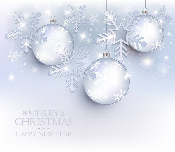 Christmas ball snow flake star blue vector, Merry Christmas, greeting card