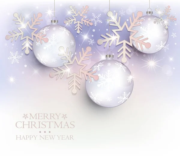 Boule Noël Flocons Neige Étoile Vecteur Joyeux Noël Carte Voeux — Image vectorielle
