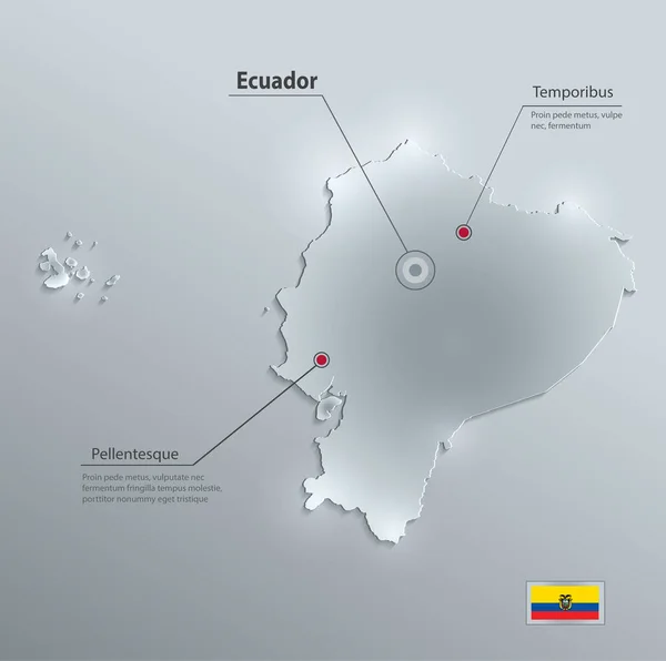 Ecuador Mapa Bandera Tarjeta Vidrio Papel Vector — Vector de stock