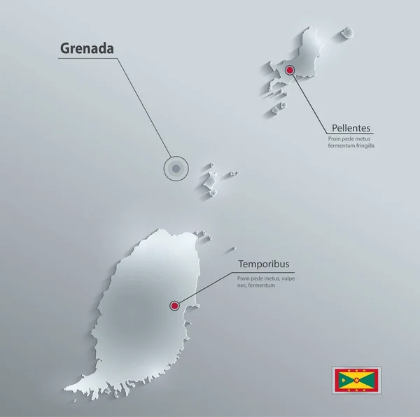 Grenada Map Flag Glass Card Paper Vector — Stock Vector