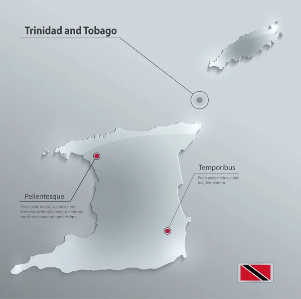 Trinidad Tobago Map Flag Caribbean Glass Card Paper Vector — Stock Vector