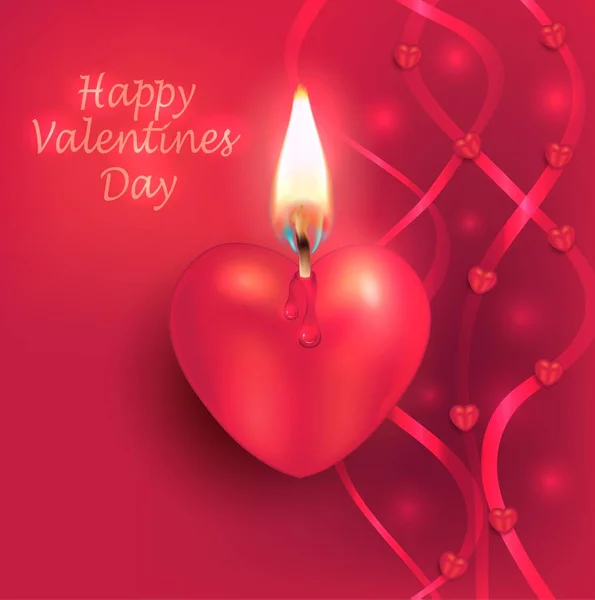Corazón Quema Vela Llama Cinta San Valentín Amor Tarjeta Vector — Archivo Imágenes Vectoriales
