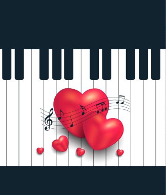 Kalp piyano tebrik kartı müzik Sevgililer günü raster boş
