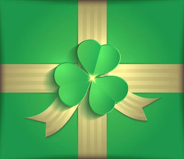 Gift Package Clover Green Shamrock Gold Ribbon Patrick Day Raster — Stock Photo, Image