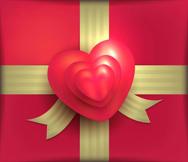 Gift Package Rose Heart Red Gold Ribbon Valentine Day Raster — Stock Photo, Image