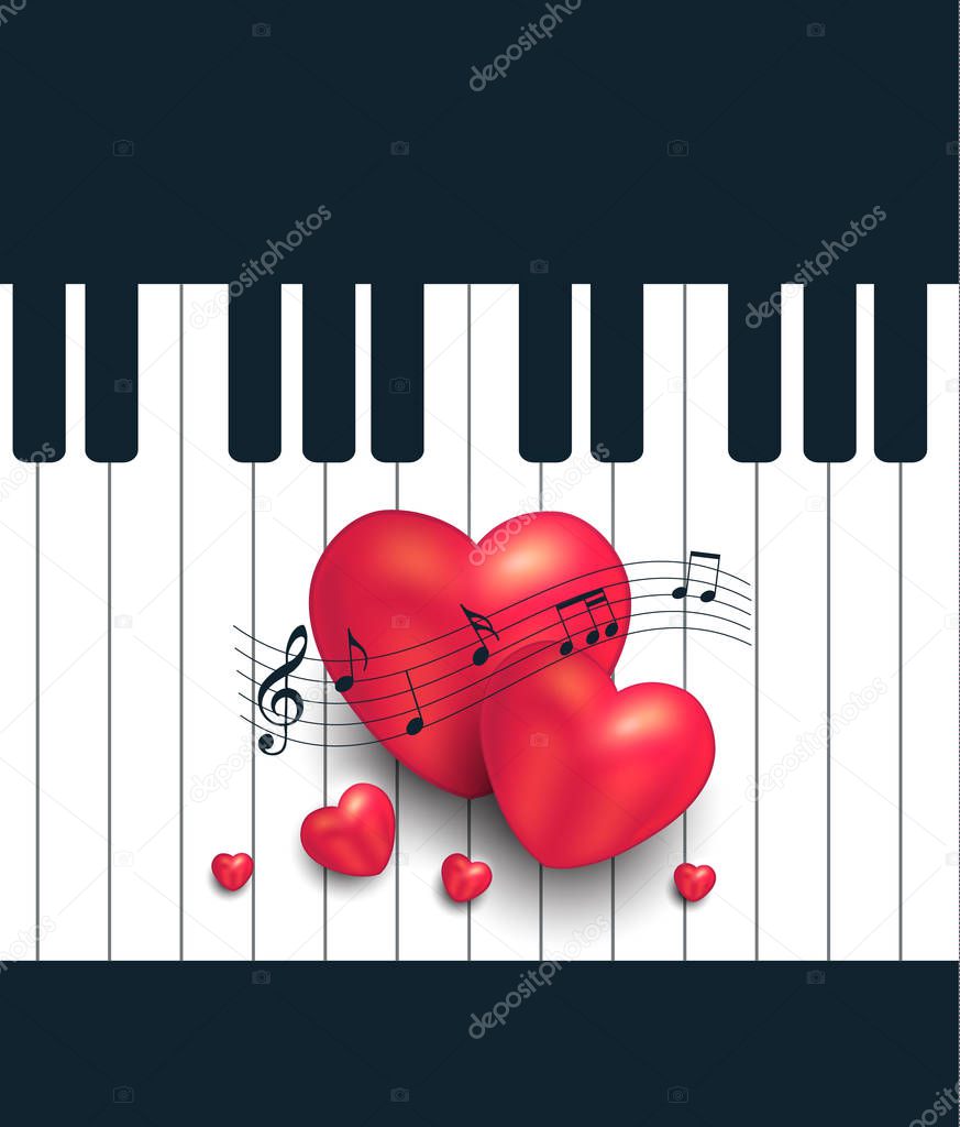 Heart piano greeting card music Valentines day raster blank