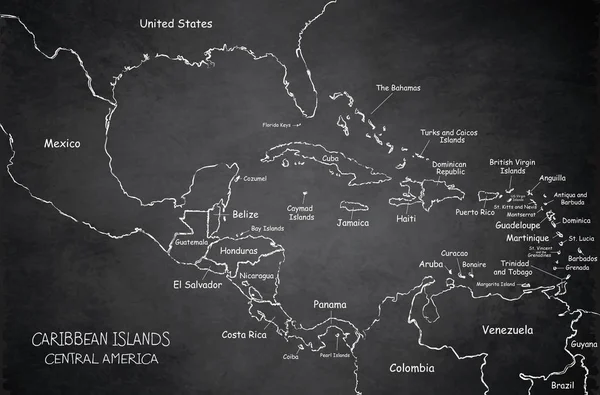 Islas Del Caribe América Central Mapa Nombres Estados Estados Separados — Vector de stock