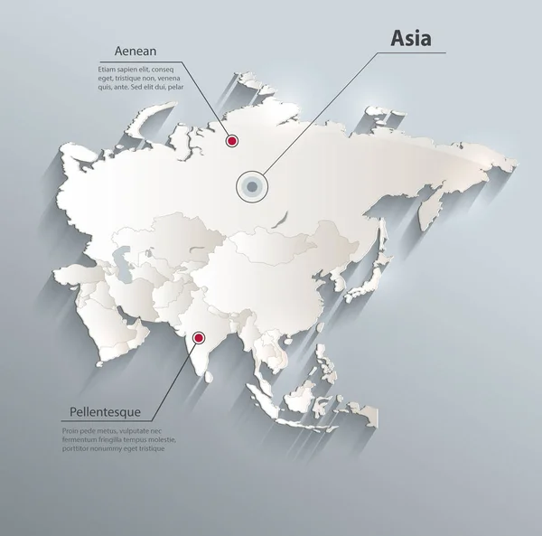 Ásia Mapa Político Estados Separados Azul Papel Cartão Branco Vetor — Vetor de Stock