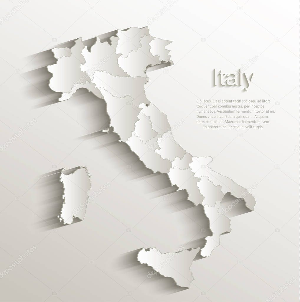 Italy map political separate states card paper 3D natural vector