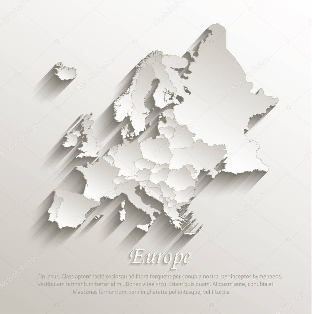 Europe map political separate states card paper 3D natural vector