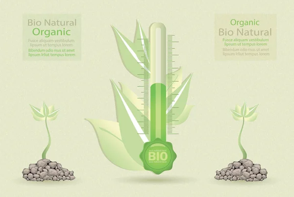 Biyo Termometre Yaprakları Fide Mühür Damgası Yeşil Vektör — Stok Vektör