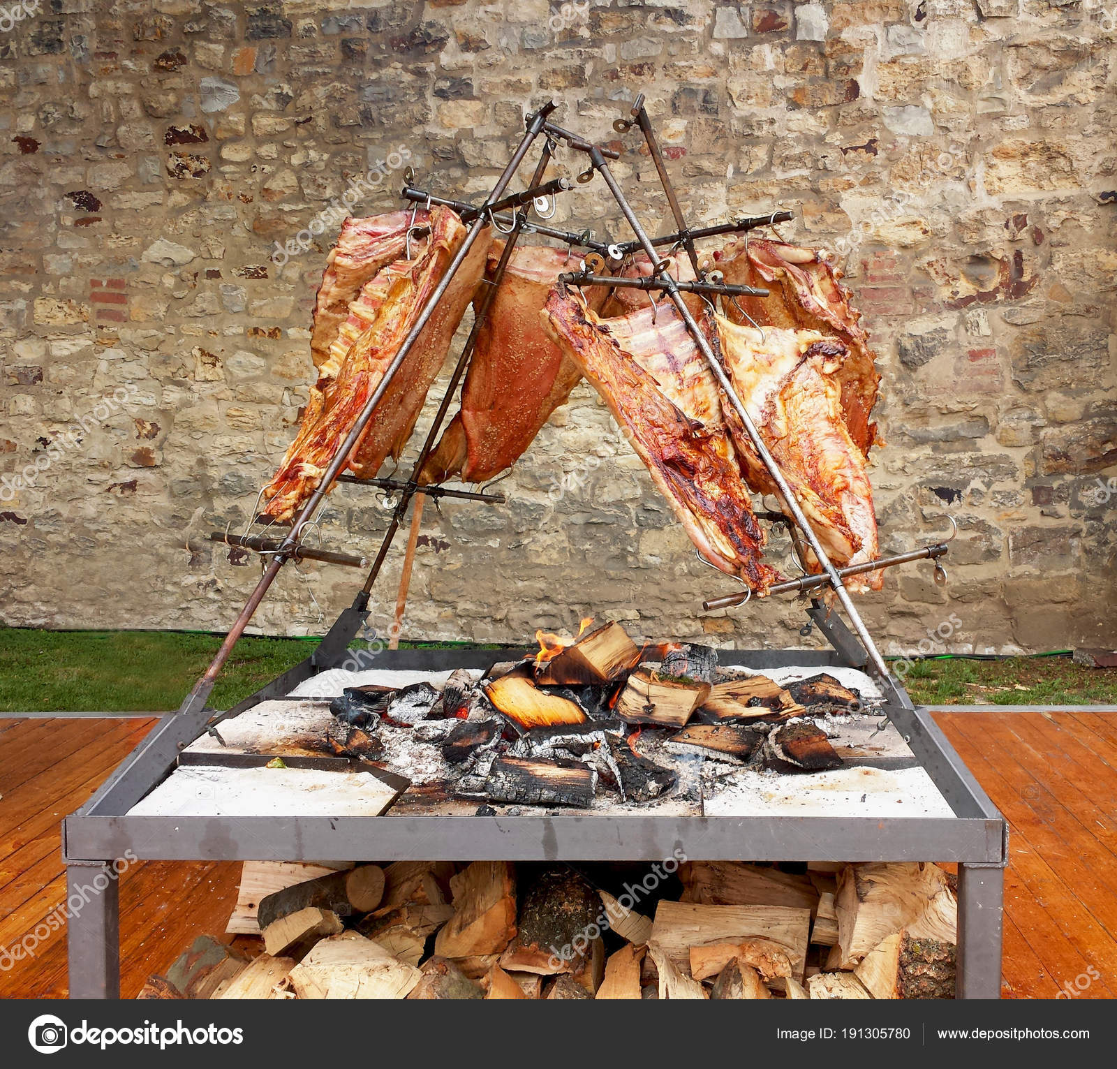 Asado Roast Barbecue Meat Fire Traditional Dish Argentina Uruguay Paraguay  — Stock Photo © Mondi.h #191305780, image size:1600x1531