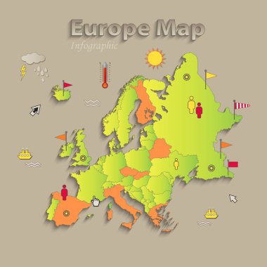  Avrupa Haritası, ayrı devlet, infographics, siyasi harita, tek tek devletlerin, vektör