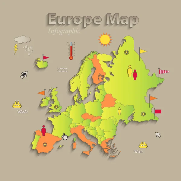 Europe Carte États Séparés Infographie Carte Politique États Individuels Vecteur — Image vectorielle