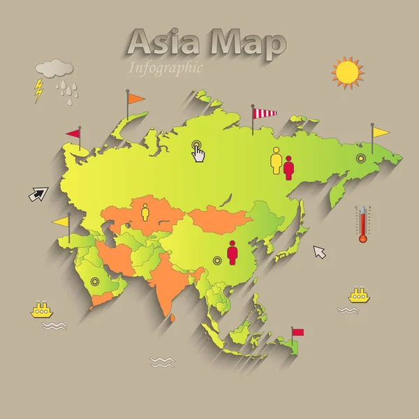 Asia Mapa Estados Separados Infografías Mapa Político Estados Individuales Vector — Vector de stock