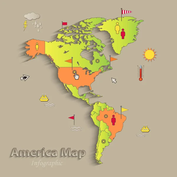 América Mapa Estados Separados Infografías Mapa Político Estados Individuales Vector — Vector de stock