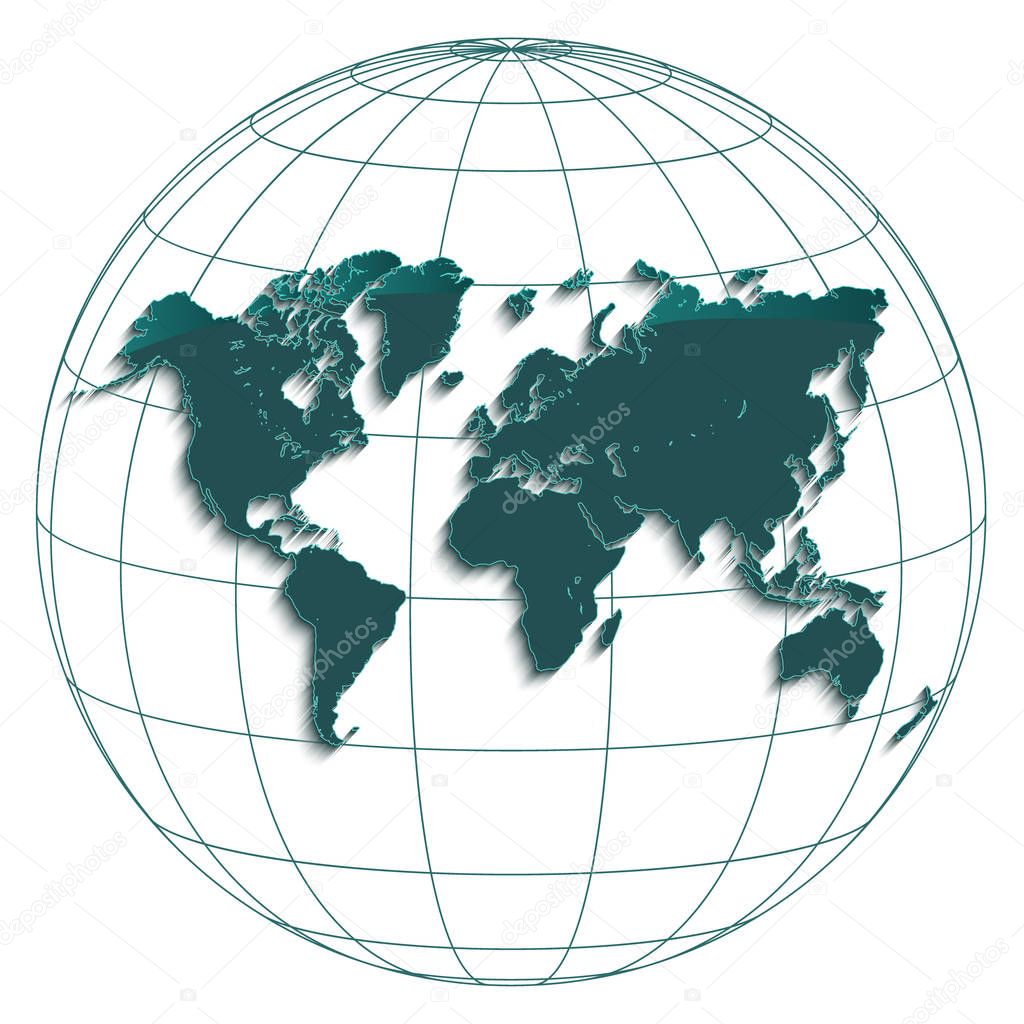 World map globe earth globus geographic coordinates white background petroleum colour vector