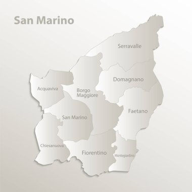San Marino haritası bölgeleri ve bireysel bölgeleri, kart kağıdı 3d doğal vektörü ayırır.