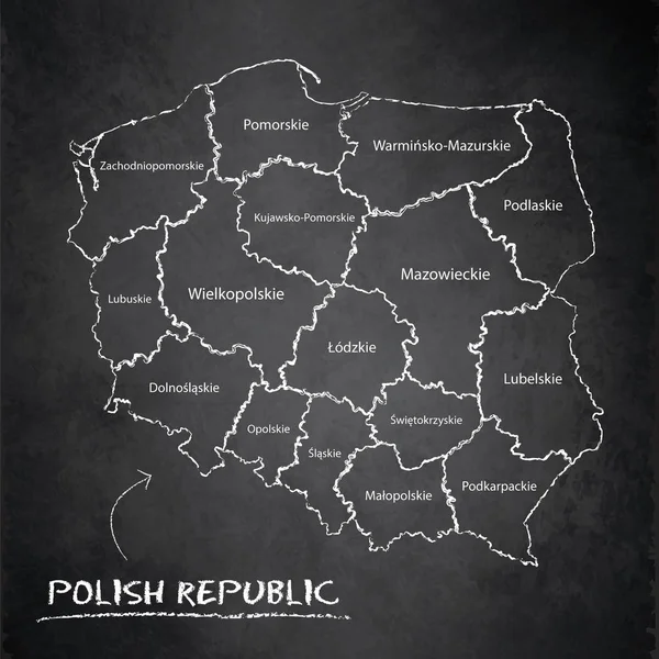 Pologne Carte Sépare Les Régions Les Noms Région Individuelle Carte — Image vectorielle