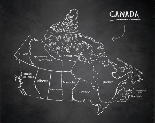 Canadá Mapa División Administrativa Separa Regiones Nombres Región Individual Pizarra — Vector de stock