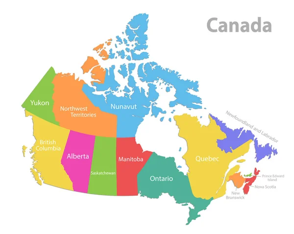 Mapa Canadá División Administrativa Estados Individuales Separados Con Nombres Estado — Archivo Imágenes Vectoriales