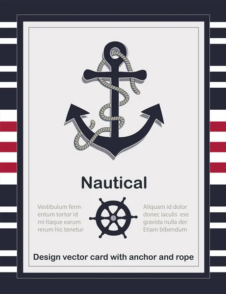 Nautical Card Template Anchor Rope — Stock Vector