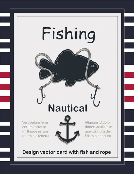 Modello Tessera Nautica Pesca Con Pesce Corda — Vettoriale Stock