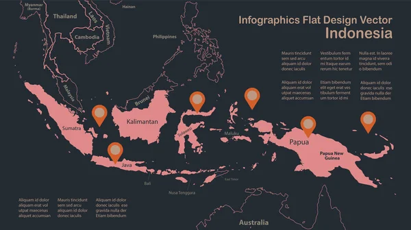 Infografika Zarys Mapy Indonezji Płaski Wzór Kolor Niebieski Pomarańczowy — Wektor stockowy
