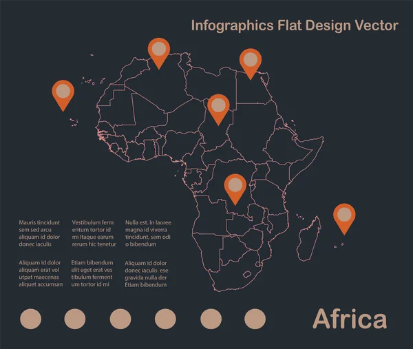 Infographics Africa Map Outline Flat Design Color Blue Orange Vector — Stock Vector