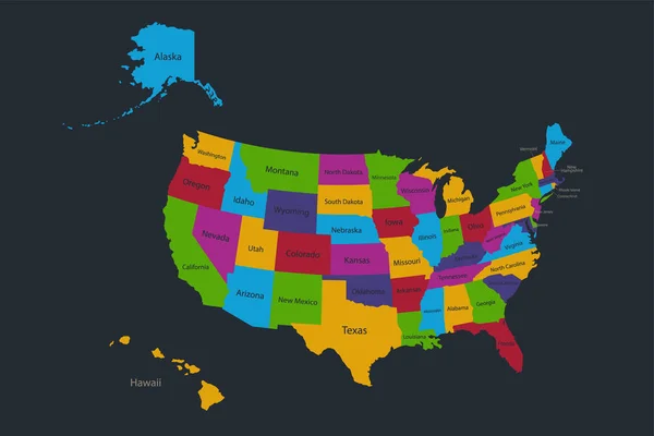 Alaska Hawaii Haritalı Usa Düz Dizayn Renkleri Raster — Stok fotoğraf