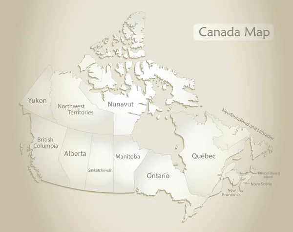 Canada Carte Division Administrative Avec Noms Vieux Vecteur Papier — Image vectorielle