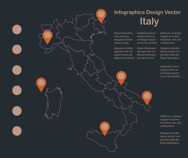 Infographics Italy Map Outline Flat Design Color Blue Orange Vector — Stock Vector