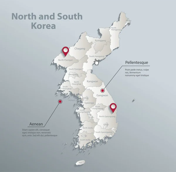 Corea Mapa Norte Sur División Administrativa Con Nombres Azul Blanco — Archivo Imágenes Vectoriales