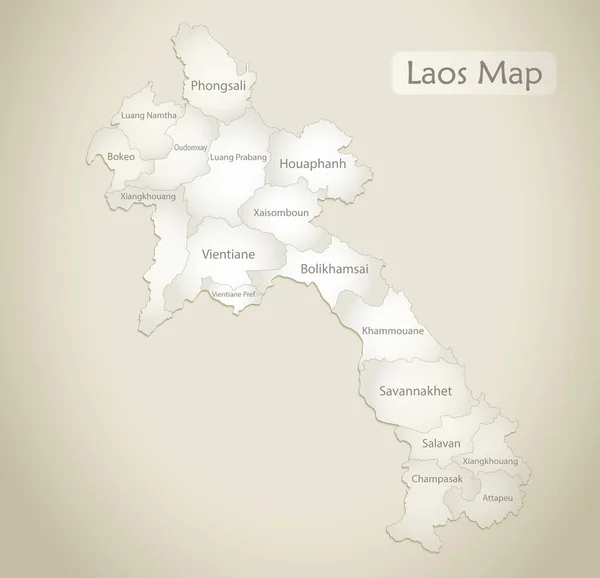 Mapa Laosu Podział Administracyjny Nazwami Stary Wektor Tła Papieru — Wektor stockowy